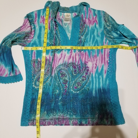 Forbidden Blue Pink Paisley Top with Hood Cotton L - Picture 7 of 7